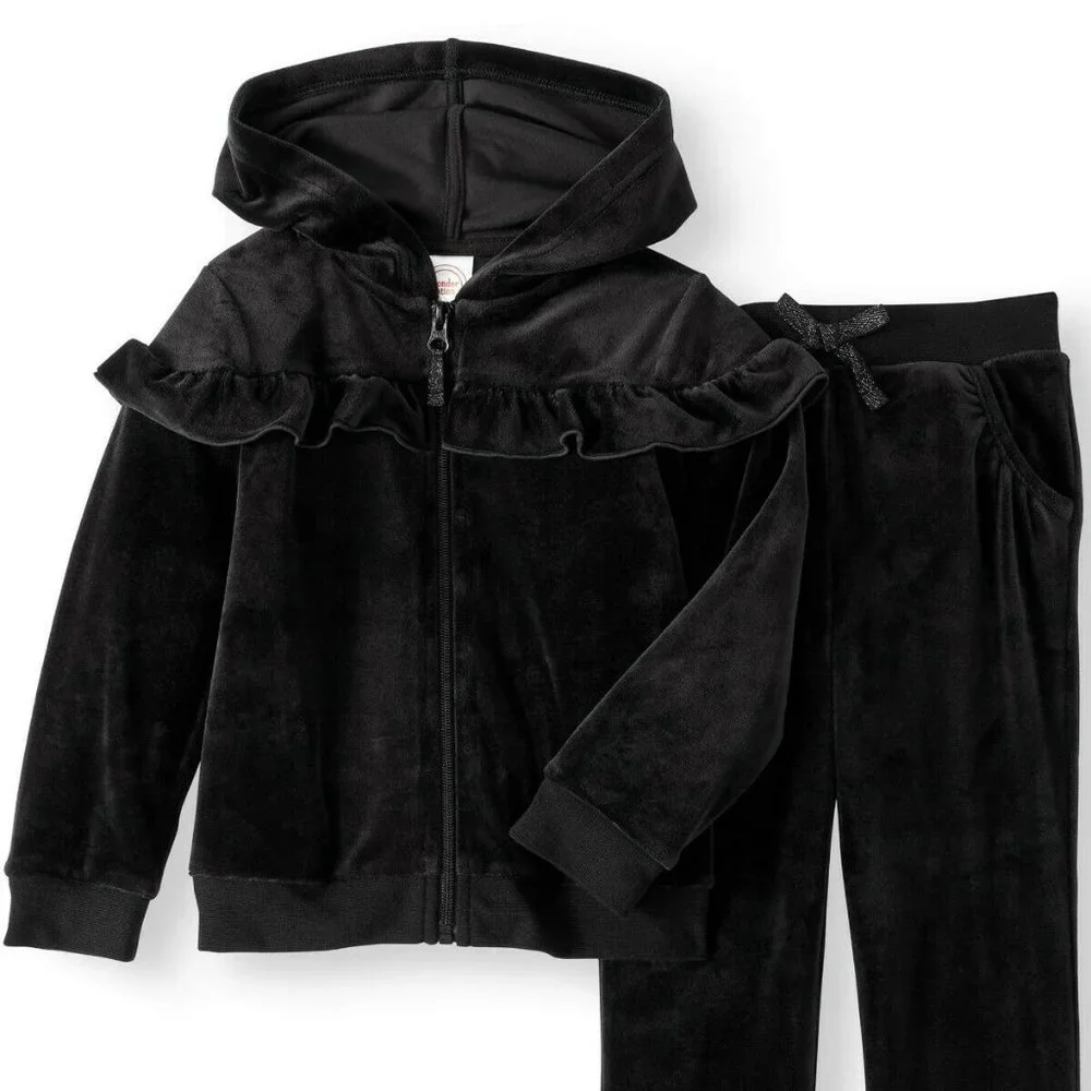 Toddler Girls' Ruffle Velour 2 piece BLACK Hoodie set Size 2T NEW!